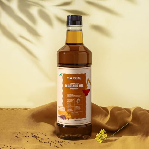 Image of BAROSI [Wood Cold Pressed Mustard Oil - 1L] | Kachi Ghani | Pure, Natural & Organic, Unrefined for Healthy Cooking (Sarso Tel) | Kolhu /Kacchi Ghani /Chekku | Perfect blend of Health, Taste & Aroma