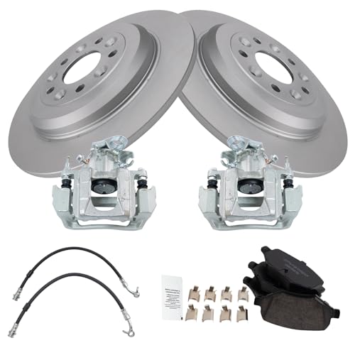 Image of TRQ Rear Brake Pad and Rotor Set Ceramic Coated Calipers Compatible with 2011-2014 Ford Edge 2011-2015 Lincoln MKX