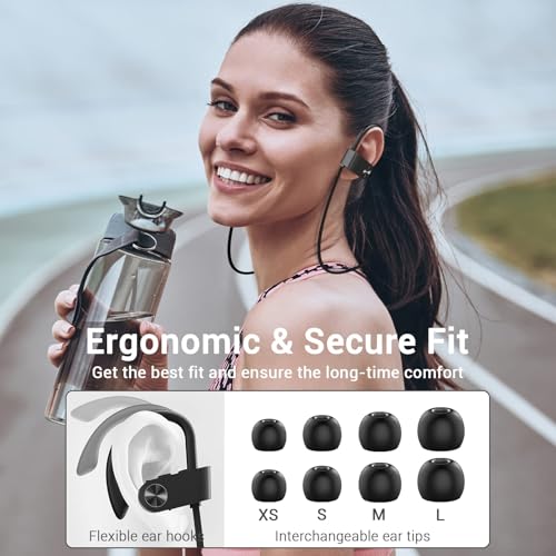 Image of Bluetooth Headphones, Bluetooth 5.3 IPX7 Waterproof Wireless Sports Earbuds for Workout Gym, 16 Hrs Playtime Running Headphones with Noise Cancelling Mic, HiFi Bass Stereo in-Ear Earphones