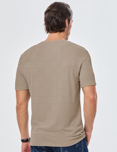 Image of JMIERR Mens T-Shirt Casual Stretch Solid Crewneck Short Sleeve Tees Textured Shirts