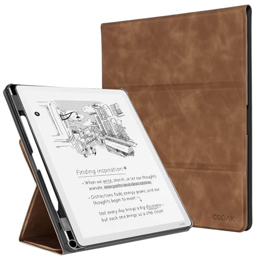 Image of CoBak Case for 11 inch Kindle Scribe 3rd Generation 2025, Kindle Scribe Colorsoft with Two Viewing Angles - All New PU Leather Cover with Auto Sleep Wake, Pen Holder. Retro Brown