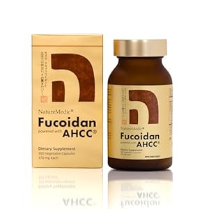 NatureMedic Fucoidan powered with AHCC Brown Seaweed Immunity Supplement with High Purity Organic Mekabu Mozuku Agaricus Vegetable Capsules Made in Japan (1 Bottle)