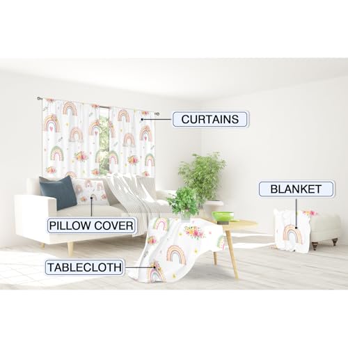 Meshelly MES-ZLSFXJ-76538 Boho Rainbow Pink Floral Curtains 42Wx63H Inch Rod Pocket Girls Kids Watercolor Flower Cute Cartoon Colorful Bedroom Window Drapes Aesthetic Living Room Window Treatment Fabric 2 Panels thumb #5