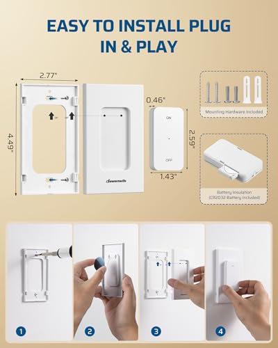 Image of DEWENWILS Remote Control Light Socket, Remote Control Light Bulbs, Wireless Light Socket for Pull Chain Light Fixture, E26 Bulb Base with Wall Mounted Wireless Controller, No Wiring, ETL Listed