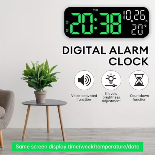 Image of EASEPRES Digital Table Clock with Large Display,Power Cable Operation with Battery Backup, Dual Alarm, Date Day & Indoor Temperature, 12 /24 Hour Format, for Bedroom, Table, Home (Green, 7 inch)