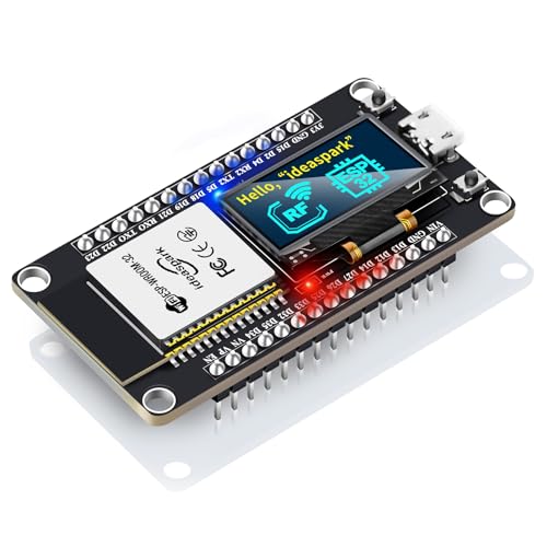 Ideaspark ESP32 Development Board with Integrated 0.96-Inch OLED Display WiFi + BLE Wireless Module USB Interface Compatible with CH340 Driver for Arduino and MicroPython (Pre-Soldered Headers)