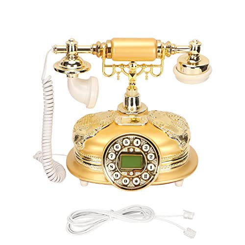 Teléfono fijo retro dorado con pantalla LCD y tecla miniatura 7