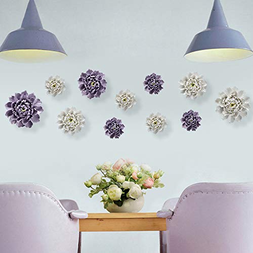 Alycaso Peony Ceramic Flower Wall Décor Artificial 3D Flower Wall Art For Living Room Home Hallway Bedroom Kitchen Farmhouse Bathroom Dining Room, Purple, 5.90 Inch #TOP4