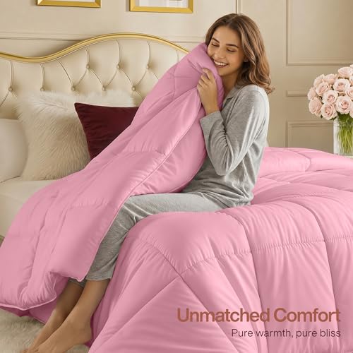 Image of Utopia Bedding Comforters King Size, All Season Duvet Insert, Down Alternative Box Stitched Bed Comforter with Corner Tabs, Machine Washable (Pink)