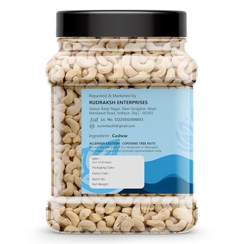 Image of Auravita Premium Whole Cashews 500gm | Natural and Unsalted Kaju Ideal for Dieting, Snacking, Cooking, and Baking | Protein Rich Kajau Dry Fruits Perfect for Gifting