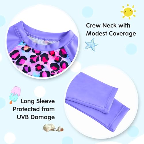 Image of Girls Rash Guard Swimsuit Long Sleeve Tankini Sets Two Pieces Bathing Suit Swimwear UPF 50+ Sun Protection