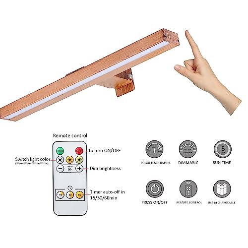 Image of MIOBLUE LED Picture Light Battery Operated with Remote, 16in Rechargeable Picture Light for Paintings,Metal Display Art Light with Timer and Dimmable for Frame,Wal,Artwork,Portrait,Gallery,Dartboard