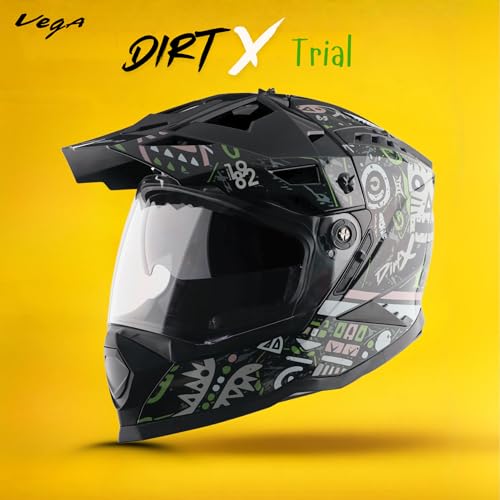 Image of Vega VF 11 Dirt-X Challenge Full Face Motorcycle Helmet with Shock Absorbing Shell, Aerodynamic Design, Ventilated Interior, Aggressive Racing Styling Black Grey -M