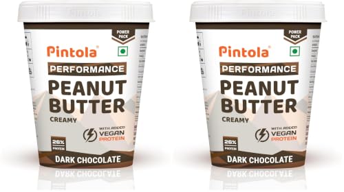 Image of Pintola Dark Chocolate Performance Series Peanut Butter (Creamy) - 510g | Added Plant Protein | 26% Protein | High Protein & Source of Fiber (Pack of 2)