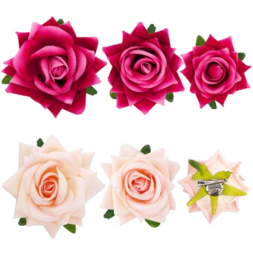 Pinzas para Cabello Floral Ahoney 6 Piezas Rosa y Champagne miniatura 1