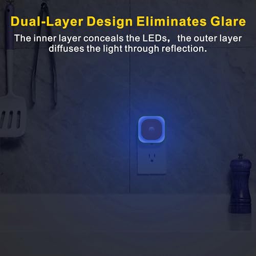 Image of YUNLEX 2 Pack Plug in Night Light with Motion Sensor & Dusk to Dawn Sensor, 3 in 1, Auto ON /Off, Dimmable, Night Lights Plug into Wall for Bathroom, Kitchen, Light Blue
