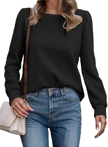 Women Long Puff Sleeve Sweatshirt 2025 Fall Fashion Sweater Lightweight Knit Twist Texture Tops