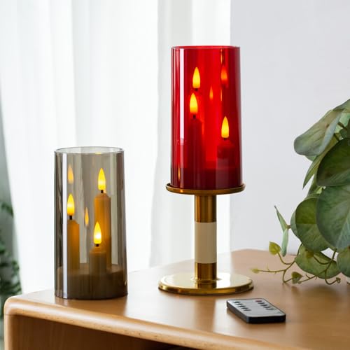 Image of Hausware 3-in-1 Flameless LED Taper Candles with Remote - Battery Operated, Realistic & Portable Candles Set,3-Pack,Durable Indoor /Outdoor Decor (Red)