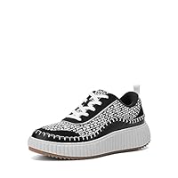 DREAM PAIRS Women Chunky City Tweed Comfortable Casual Platform Fashion Sneaker,Size 8.5,Black/White,SDFN2379W