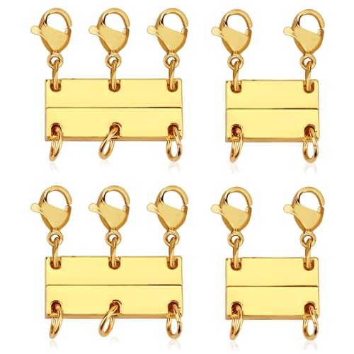 Magnetic Necklace Clasp, Multi Necklace Separator for Layering Shiny Fashionable Necklace Layering Clasp for Stackable Necklaces and Chains for Necklace Layered Look (Gold)