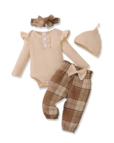 Image of Renotemy Newborn Baby Girl Clothes Outfits Infant Romper Ruffle Floral Pants Cute Toddler Baby Girl Clothes Set