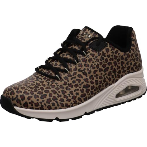 Skechers UNO Kat Neato - Zapatillas deportivas para mujer con estampado de animales de Leo con espuma viscoelástica y acolchado de aire, color marrón, marrón, 42 EU