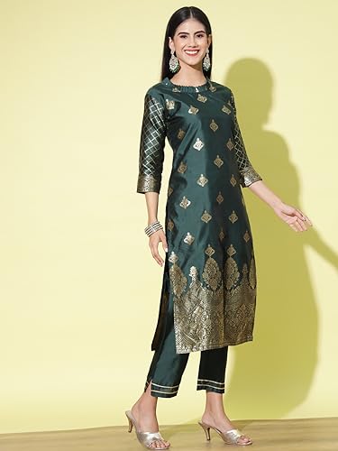 Image of VredeVogel Women's Cotton Silk Jacquard, Banarasi Silk Kurta Pant With Dupatta Set