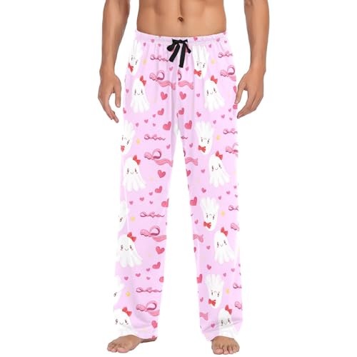 Happy Spirits with Hearts Men's Cotton Pajama Pants with Pockets and Drawstring Comfortable and Stylish,S2