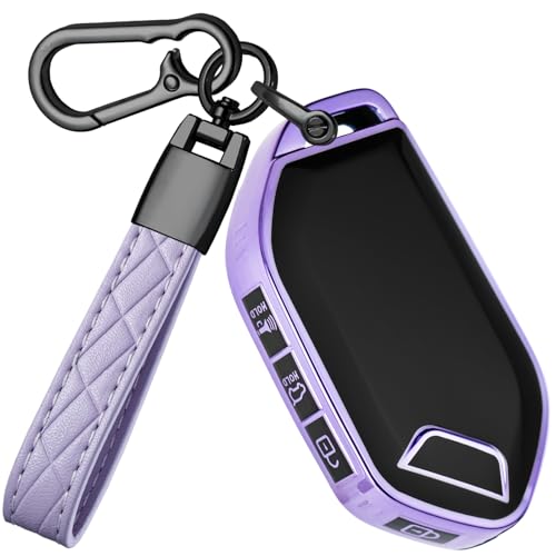 VCCARVN for Kia Key Fob Cover with Keychain - TPU Key Case Shell Protector Compatible with Kia Telluride Sorento K4 K5 EV5 Sportage 5 Button Smart Remote Key Purple