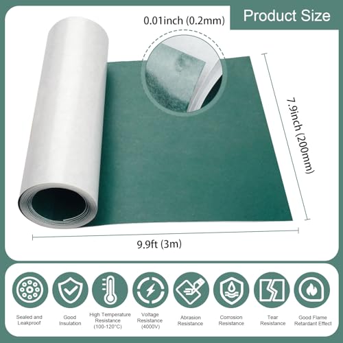 Image of Electrical Insulating Adhesive Paper 200mm(7.9in) Width 3M Length Self Adhesive, Battery Pack Insulator Film Gasket for 18650 21700 26650 Battery Pack, 0.2mm Thickness, Green