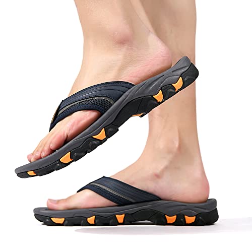 Beach Flip Flops Mens Athletic Outdoor Thong Sandals Comfortable Arch Support Non-Slip Waterproof Sandals Greyblue Us-9 #TOP4
