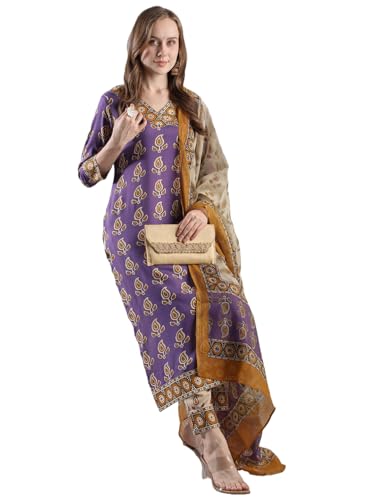 Pantalon violet pour femme GoSriKi anti-froissement avec dupatta taille M