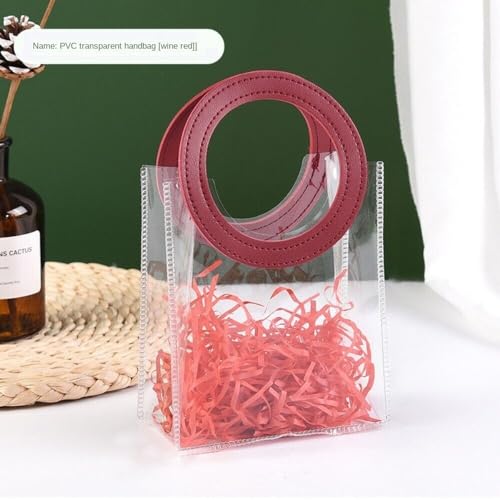 Image of SATYAM KRAFT 6 Pcs Transparent Reusable Leather Goodie Bags | Elegant Gift Bags for Her /Him Wedding Return Favors, Engagement Hampers, Marriage, Birthday & Festival Gifting | Handle Hamper Shopping Carry Bags (Red Round (28 x 25 cm))
