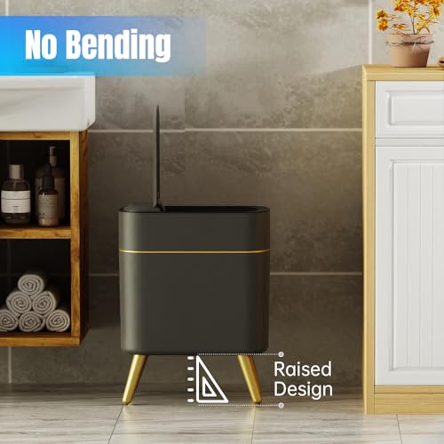 Image of 2 Pack - Automatic Bathroom Trash Can with Lid - Smart Trash Can Touchless | Bedroom, Office, Kitchen, Living Room - 2.5 Gal Motion Sensor Garbage Can - Black with Gold Legs