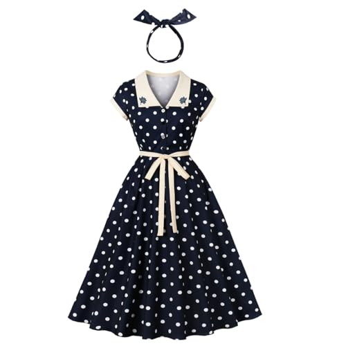 Odizli Rockabilly Kleider Damen Elegant Vintage Retro Sommer Polka Dot Petticoat Swing A Linie Knielang Sommerkleid Festlich Hochzeitsgast...