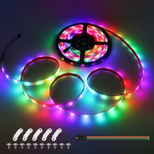 ALITOVE WS2812B Addressable LED Strip Lights Outdoor Upgraded Adhesive Programmable LED Tape Lights 16.4FT 150 Pixels Waterproof IP67 5V, Replacement for WS2811 SK6812 Strip (No Power & Controller)