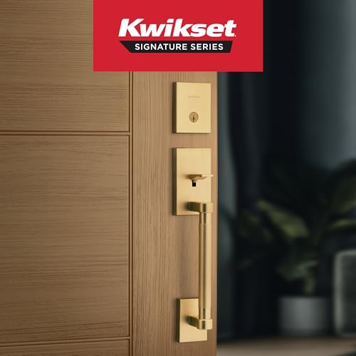 Kwikset Prava Front Door Lock Handle and Deadbolt Set, Entry Handleset Exterior with Interior Reversible Lever, Satin Brass, Pick Resistant SmartKey Rekey Deadbolt Security, with Microban Protection - Image 3