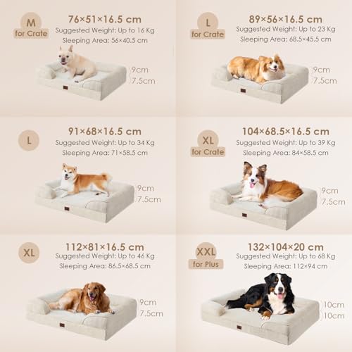 Image of EHEYCIGA Orthopedic Dog Bed for Medium Dogs, Waterproof Memory Foam With Sides, Non-Slip Bottom, Egg-Crate Foam Couch, Washable Removable Cover, Beige