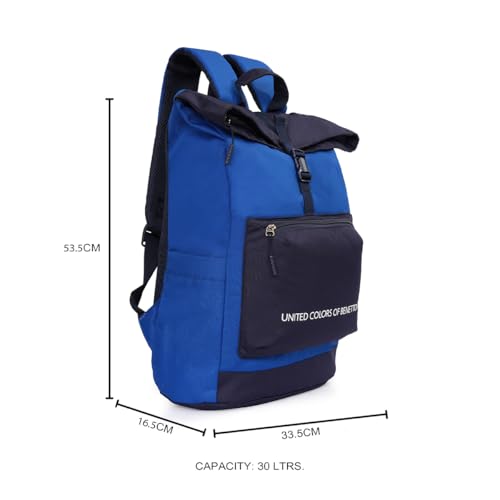 Image of United Colors of Benetton Grand Slam 30L Roll-Top Backpack, Fits 14-inch Laptop, Secure Buckle Closure, for Travel & Gym, with 1-Year Warranty