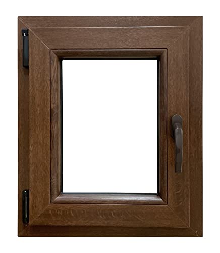ECOPROF Kellerfenster | Langlebiges Kunststoff-Fenster | Maße 50x60 cm (500x600 mm) | Dreh-Kipp Fenster DIN Links | Farbe: Goldene Eiche (beidenseitig) | 70mm Profil