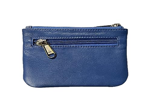 Image of Leather Travel Pouch - Beautifully Handcrafted YKK Zippered Pouch Handmade - 8 x 4 inches.(BLUE)