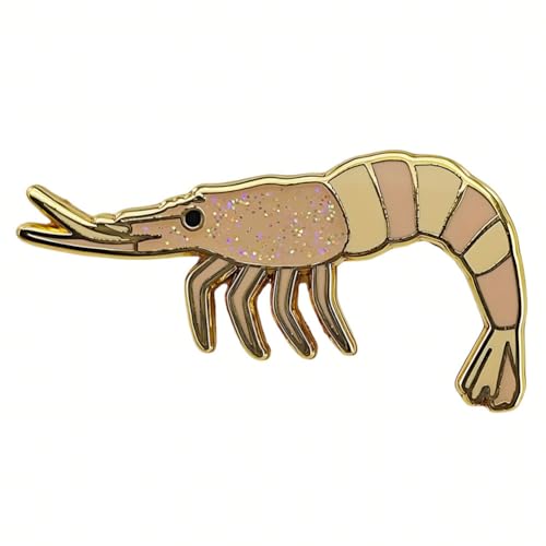 Image of Glittery Shrimp Lapel Pin, Cute Shiny Shrimp Brooch, Enamel Metal Badge, Backpack Jewelry Accessory for Women, Men, Girls, Boys, Teens, Adults