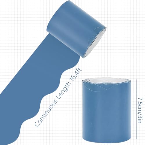 Image of Whaline 65.6 Ft Blue Bulletin Board Borders 4 Rolls Blue Series Die-Cut Board Trim for Summer Back to School Classroom Office Chalkboard