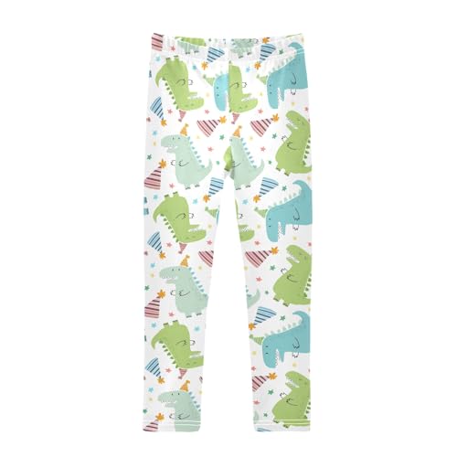Cute Party Dinosaur Girls Leggings Soft Comfortable Athletic Leggings Dancing Pants for 4-10 Years