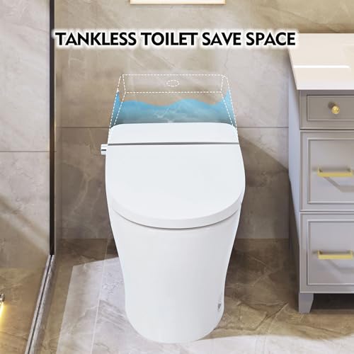 CuisinSmart Smart Toilet with Bidet Built In, Tankless Toilet, Dual Flush, Heated Seat, Self-Cleaning Nozzle, Soft Close, White, Glossy Finish