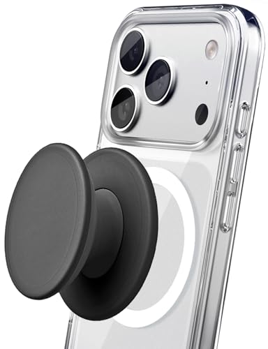 ENCASED Klappbarer Magnetischer HandyGriff Kompatibel mit MagSafe Komfortabler Silikon-Fingerhalter für iPhone Zusammenklappbar (Shwarz)