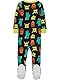 Simple Joys by Carter’s Baby Jungen Pyjamaset aus Baumwolle, mit Füßen, Anliegende Passform, 3er-Pack, Blau Dinosaurier/Grau Streifen/Schwarz Monster, 6-9 Monate