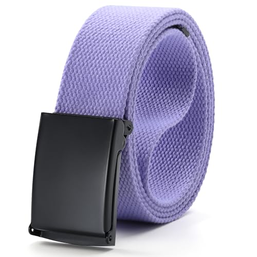 Image of Mile High Life Cut To Fit Canvas Web Belt Size Up to 52 inch with Flip-Top Solid Black Military Buckle