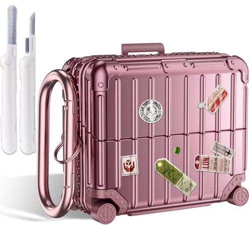 KOREDA Compatible with Samsung Galaxy Buds 3 Pro Case and Galaxy Buds 3 Case Cover, Cute Funny Suitcase Design Protective Hard Case with Cleaner Kit & Keychain (Rose Gold)