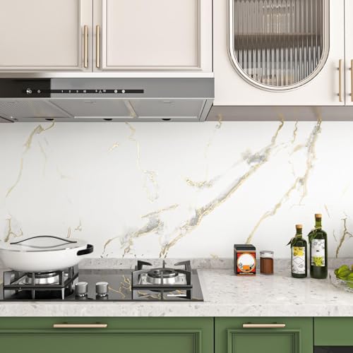 YENHOME Tapeten Selbstklebende Tapete Marmor Weiß 40x500cm Möbelfolie Marmor Folie Weiß Gold Matt für Arbeitsplatte Küche Modern Folie… – Ansicht 3